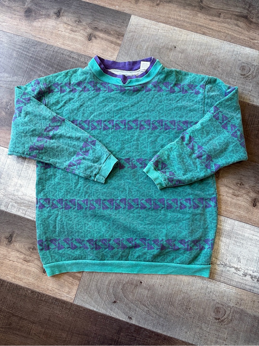 Vintage Santana Teal Purple Geometric Sweatshirt M